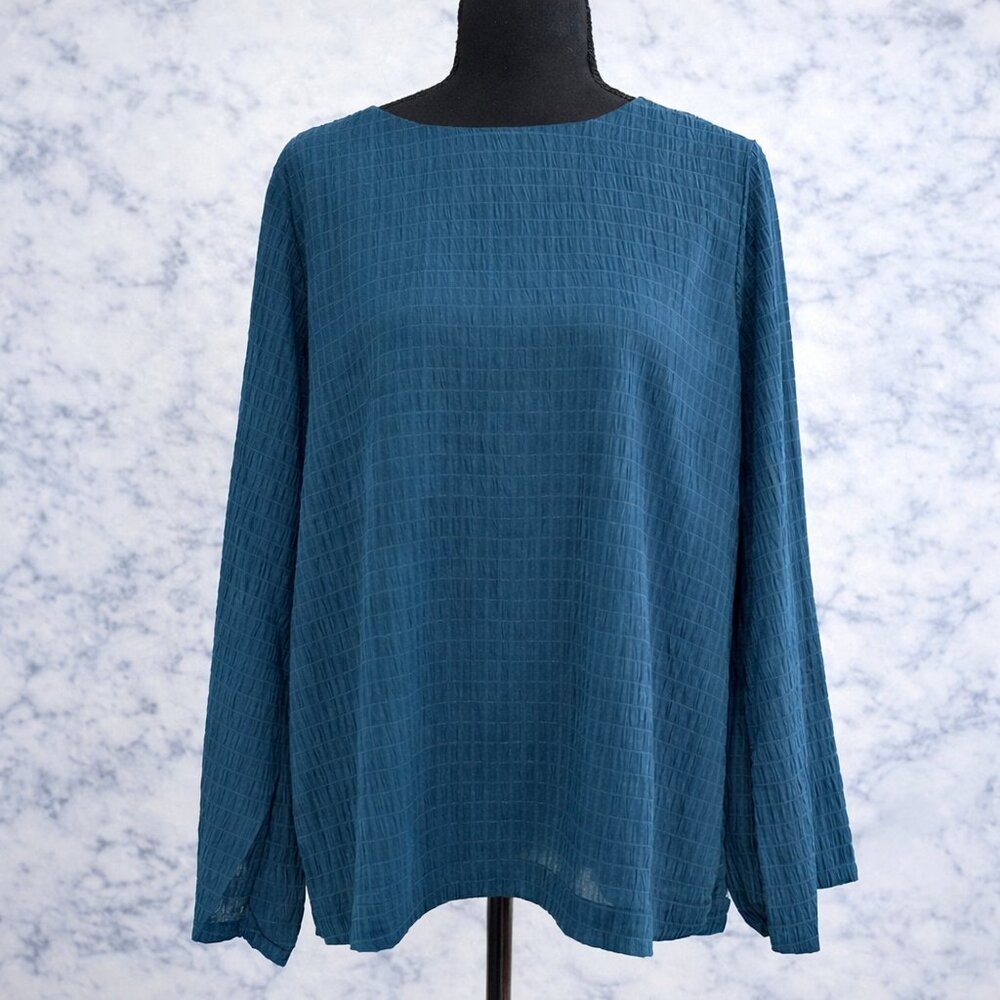 Nine West Textured Blue Long Sleeve Blouse NWT Women's XL